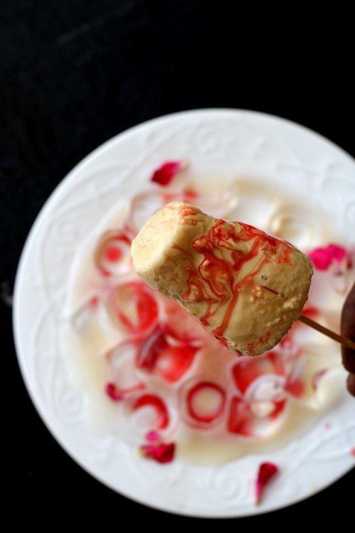 Kesar Pista Kulfi with Rose Syrup