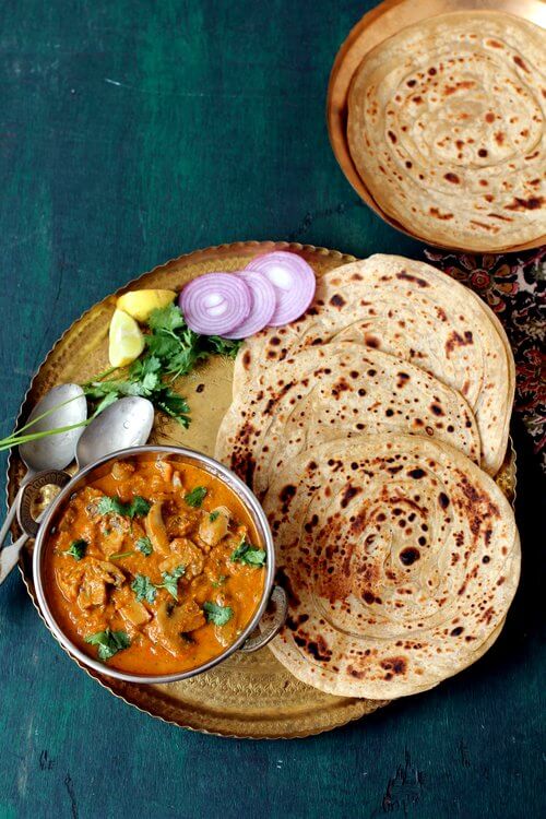 Mushroom Masala Gravy with Lachcha Paratha